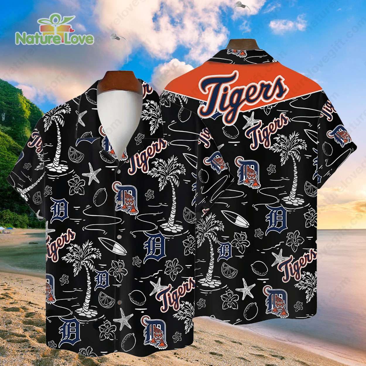 Detroit Tigers Tropical Palms MLB Black Hawaiian Shirt