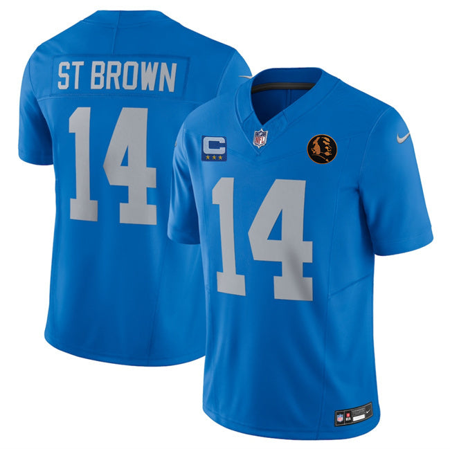 Detroit Lions #14 Amon-Ra St. Brown Blue 2025 F.U.S.E. With 4 -Star C Patch And John
