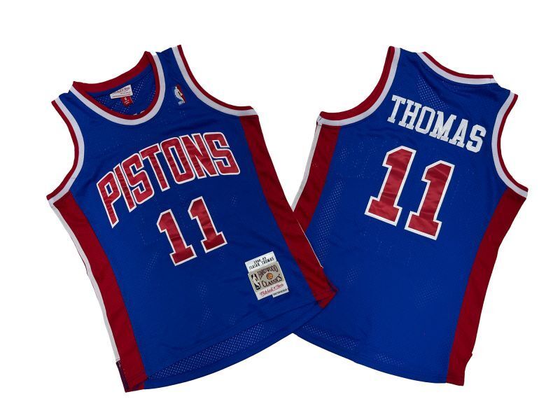 Detroit Pistons #11 Isiah Thomas Pistons 11 Colorful Blue 88-89 Season Mitchell Retro Jersey Style 1