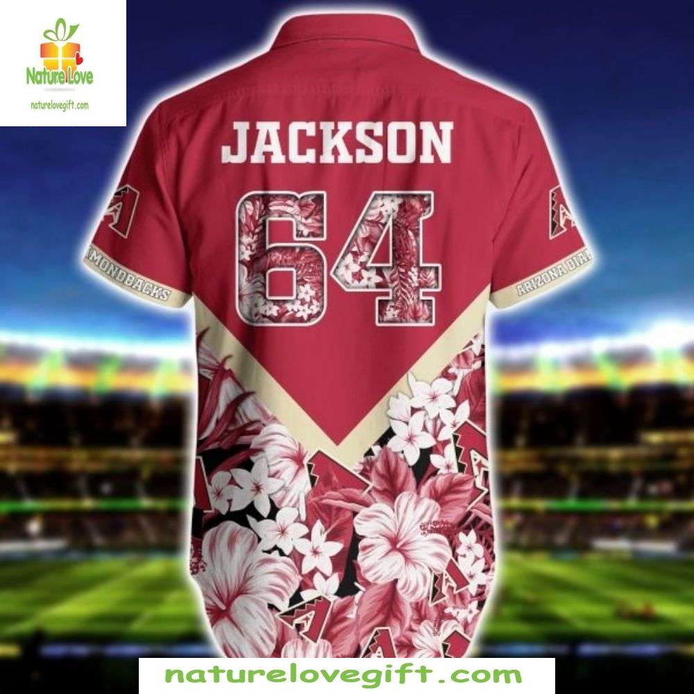 MLB Diamondbacks Hawaiian Shirt Floral Stripe Baseball Aloha Apparel