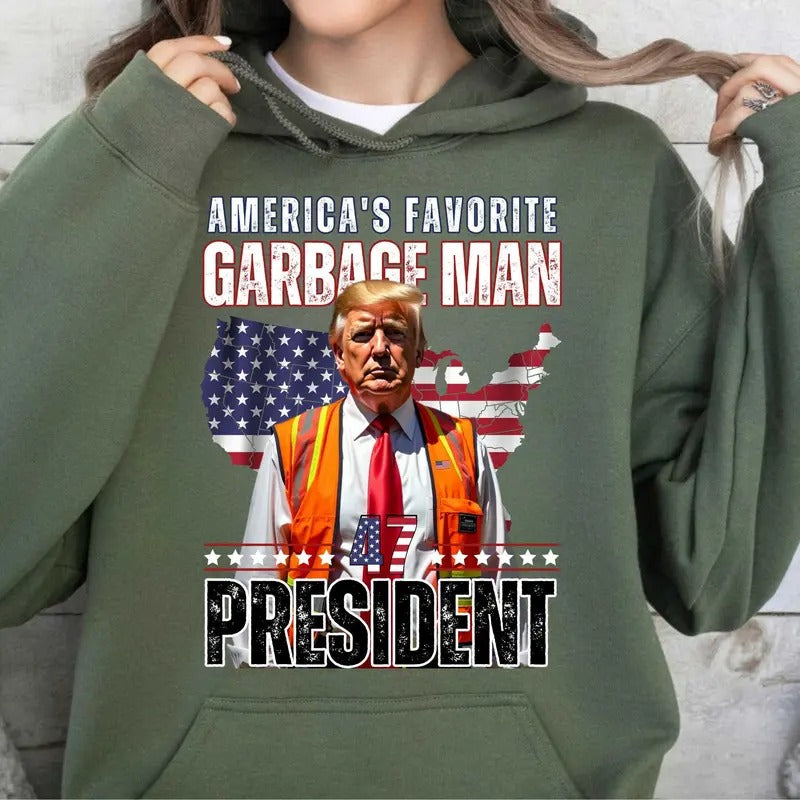 Digital Trummp garbage man T-Shirt, America's favorite garbage man, USA 47 President Sweatshirt, Trummp 2024 President...
