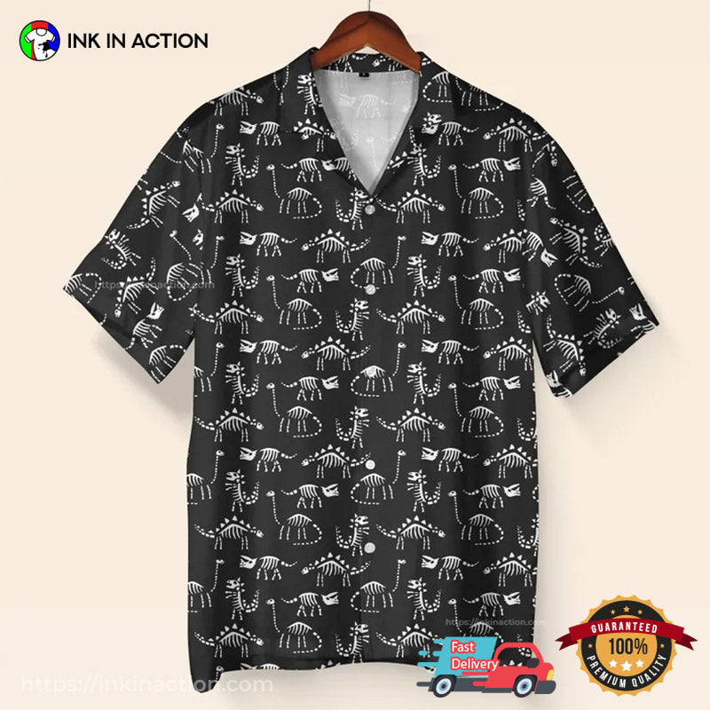 Dinosaur Skeleton Black Hawaiian Shirt