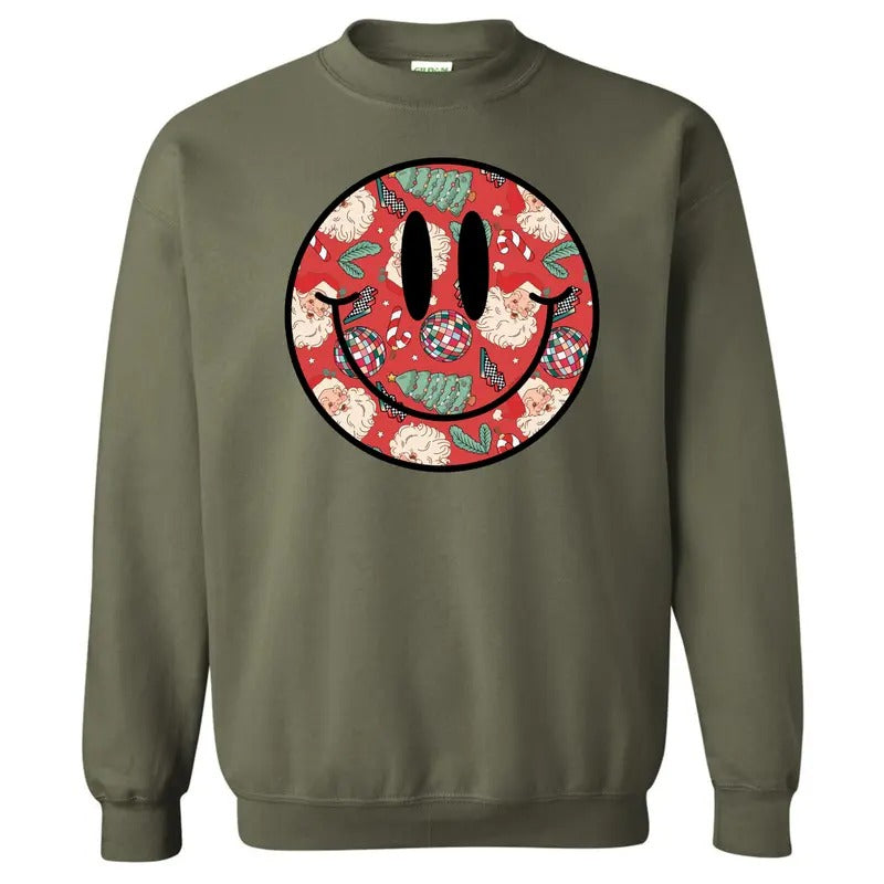 Disco Santa Happy Face Sweatshirt 'NLB' T-Shirts, Hoodie | InkThreadWorks.com