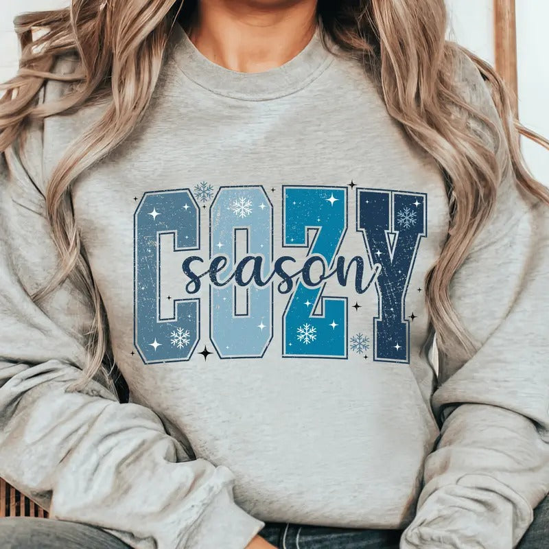 Distressed Christmas Cozy Season Crewneck Sweatshirt. Everyday Christmas Unisex Pullover Crewneck Sweatshirt. T-Shirts,...