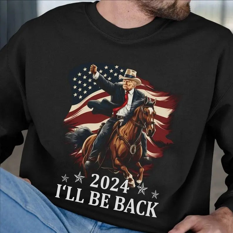 Donald Trummpp 2024 T-Shirt - Trummp Riding a Horse with The American Flag - Cowboy Trummp Sweatshirt - Trummp Hoodie - Republican Gifts - Trummp Gifts