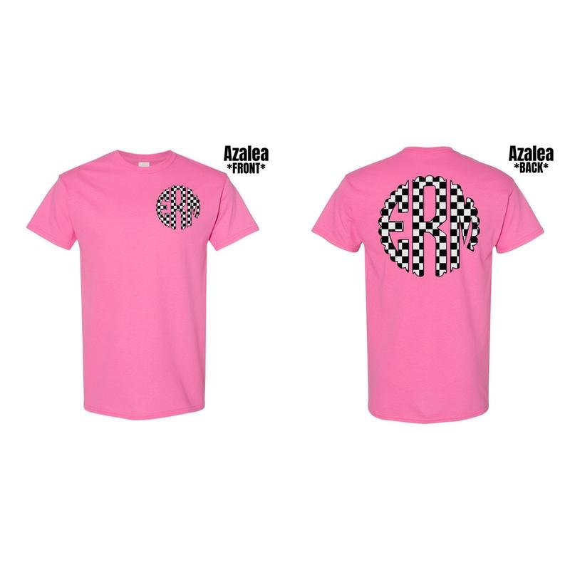Double Monogram Black Checkered Gildan Short Sleeve T-Shirt 'NLB' Hoodie, Sweatshirt | InkThreadWorks.com
