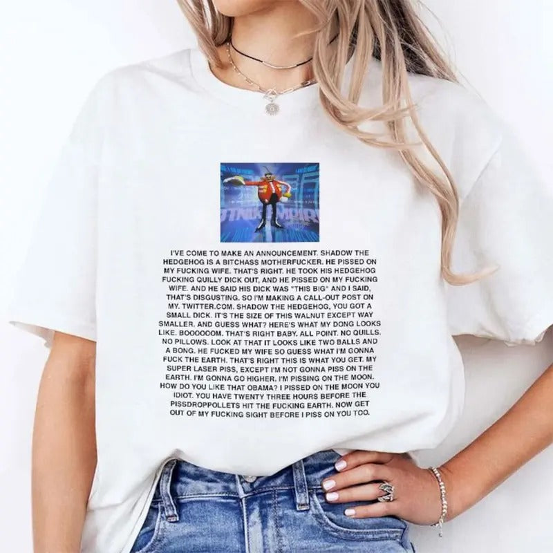 Dr Eggman Shadow The Hedgeh0g Is A B1tchass Motherfcker T Shirt, Funny Dumb T-Shirt, Meme Shirt, Menswear Womenswear Streetwear, Graphic Movie Shirt