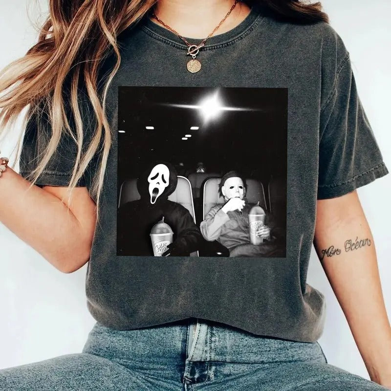 Dr Pepper Halloween Characters T-shirt, Dr pepper M1chael My3rs and Ghostface Halloween Unisex Cotton T-shirt for men and women