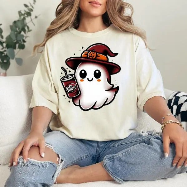 Dr Pepper Witches Boo Halloween Cute Graphics Unisex Cotton T-shirt for men and women
