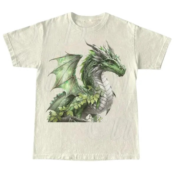 Dragon Retro Graphic T-Shirt, Vintage 90s Dragon Tee, Relax Fit Cotton Unisex Tee, Dragon Aesthetic Gift, Gothic Shirt, Green Dragon Shirt, Y2k, Unisex T-Shirt, Gift For Men Women Menswear Top Underwear Tshirt Streetwear