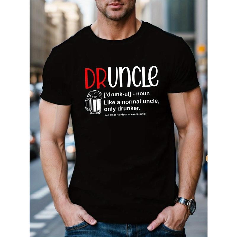 Drunk Uncle" Graphic Men's T-Shirt - Casual Short Sleeve, Breathable Cotton, Summer Tee with Geometric Design Made in USA