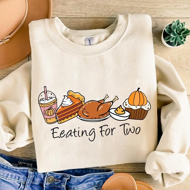 Eating For Two Thanksgiving Shirt, Pregnancy Announcement T-shirt, Cute Fall Maternity Sweatshirt, Baby Reveal Shirt,...