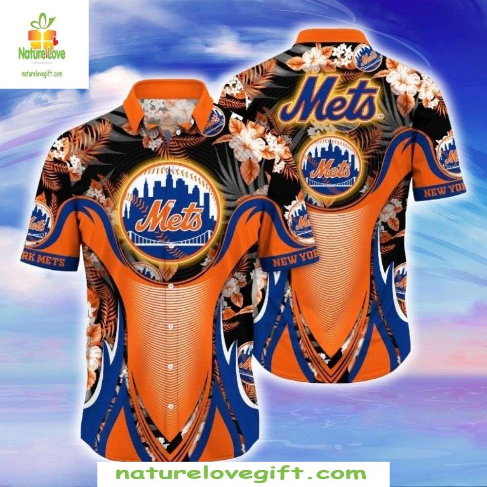 NY Mets Hawaiian Shirt Electric Wave Vibrant Fan Baseball Apparel