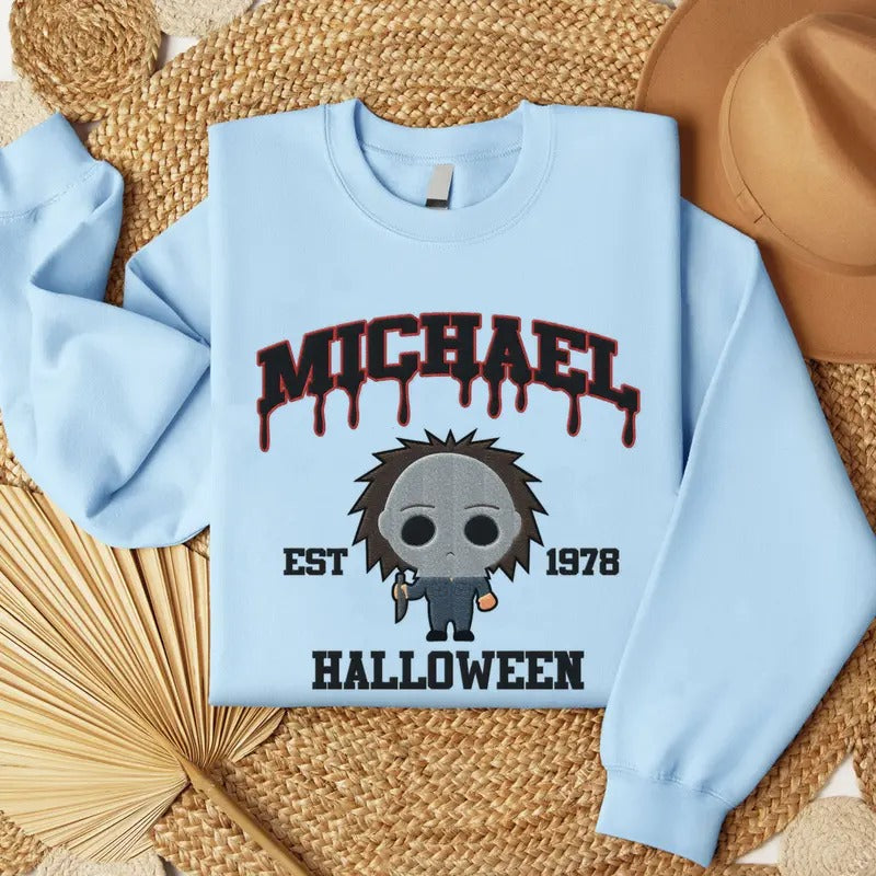 Embroidered Horror Michael Myers Halloween Sweatshirt, Horror Movie Embroidery Shirt