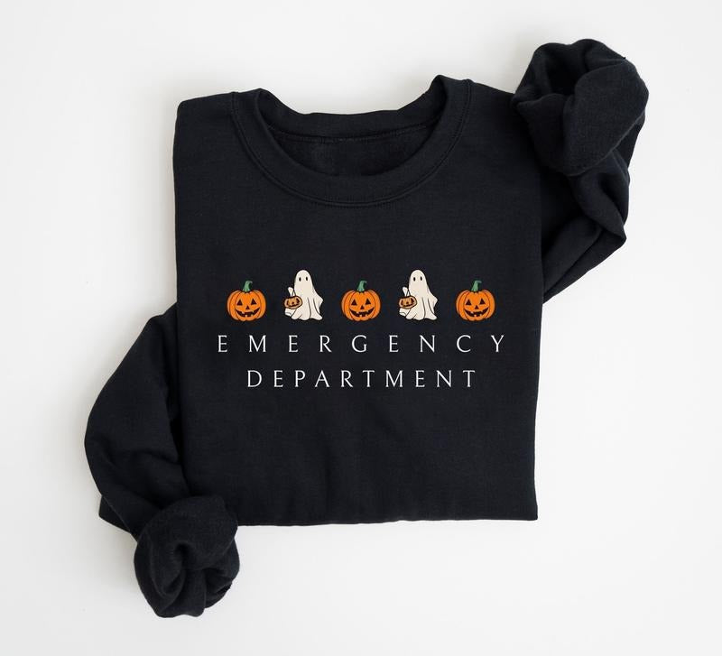 Emergency Department Halloween Sweatshirt, Halloween ER Nurse, Emergency Dept Sweater, ED ER Emergency Room Doctor Staff,...