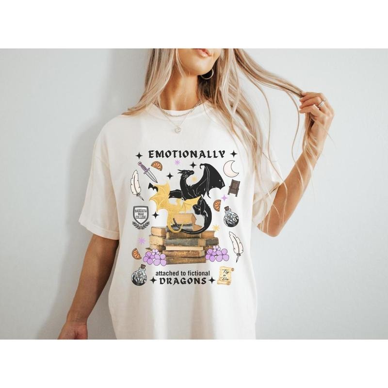 Emotionally Attached To Dragons Bookish T-Shirt, Fourth Wing Shirt, Basgiath War Tshirt, Violet Sorrengail, Bookish Tee,...