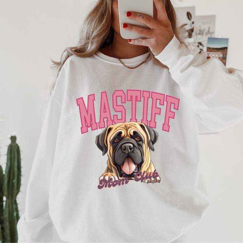 English Mastiff Dog Mom Club Sweatshirt ~ Sweatshirt Unisex Apparel Relaxed Fit Printed in the USA Clothing Womenswear Casual and Comfortable