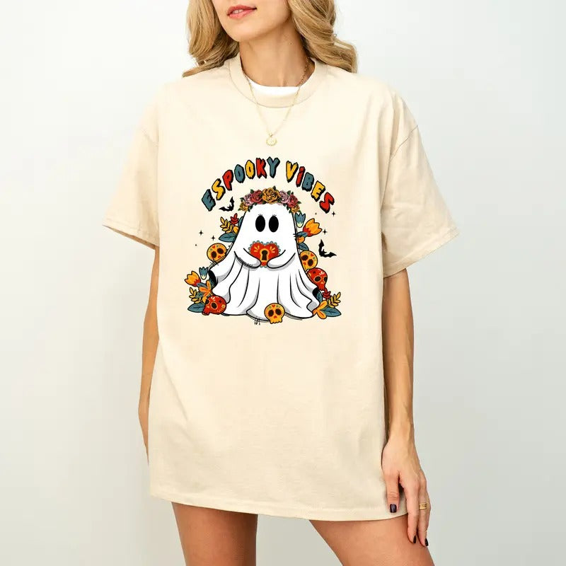 Espooky Vibes T-Shirt, Spanish Halloween Shirt, Mexican Halloween Shirt, Gift For Halloween, Womens Halloween Shirt, Gost T-Shirt