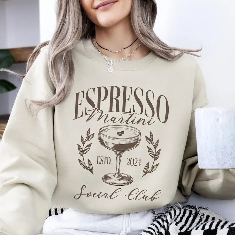 Espresso Martini Social Club Sweatshirt, Cocktail Club Crewneck, Trendy Aesthetic, Drinks Shirt