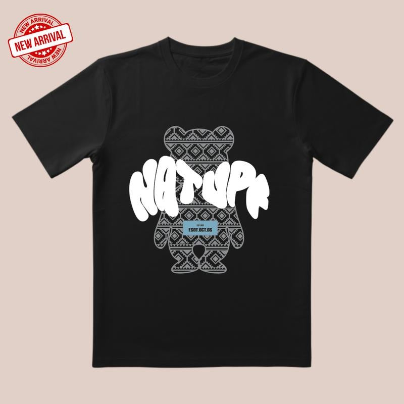 'Black Bear Totem' Tee | Geometric White Text | Trendy All-Day Style for Streetwear/Date/Everyday Hoodie, Sweatshirt