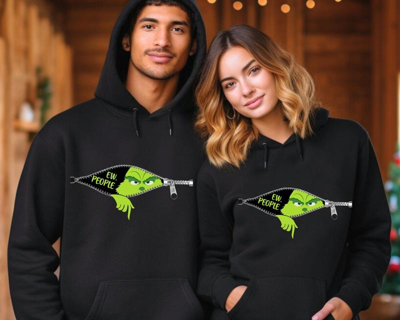 Ew People Grinch Christmas Hoodie, Funny Grinch Face Hoodie, Fall Personalized Christmas Grinch Family Group Matching,...