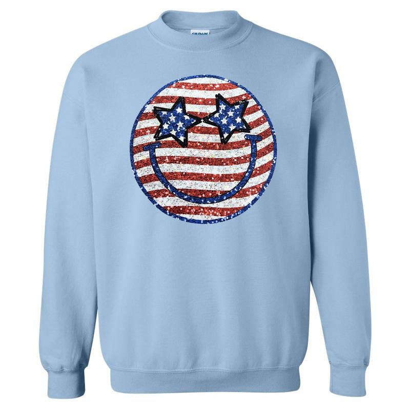 FAKE Glitter USA Happy Face Sweatshirt T-Shirts, Hoodie | InkThreadWorks.com