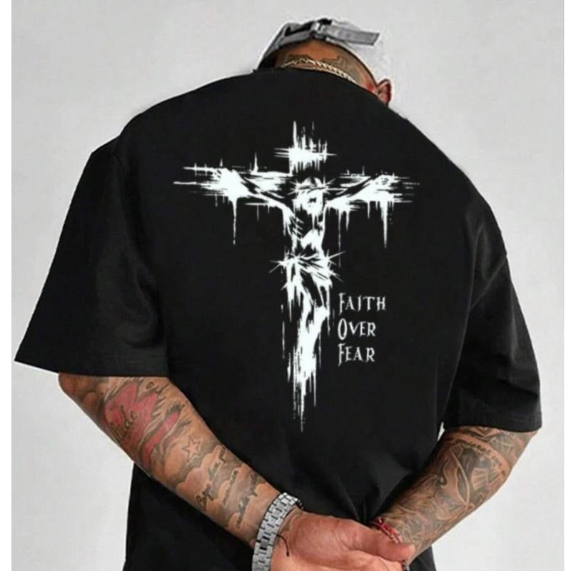 Faith Over Fear 1 Side Tee Cotton Casual Street Style Crew Neck Short Sleeve T-Shirt Trendy Top for Women for Men, Perfect Gifts Classic Fabric