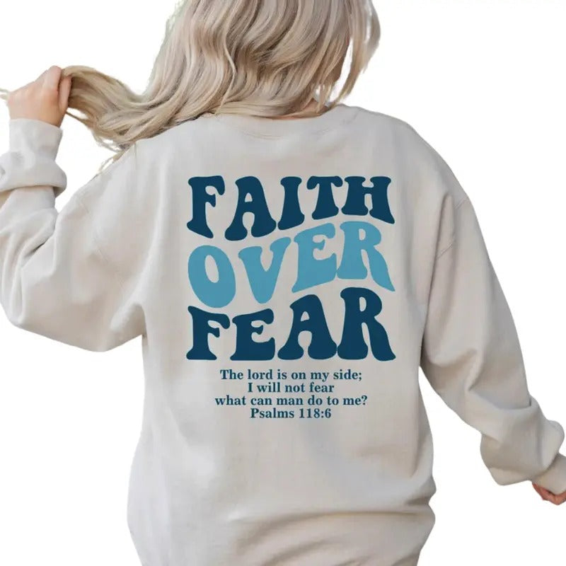 Faith Over Fear Christian Vintage Graphic T-Shirt Bible Verse, Aesthetic Christian Sweatshirts, Jesus Clothing, Mothers Day Gift Womenswear Hoodie