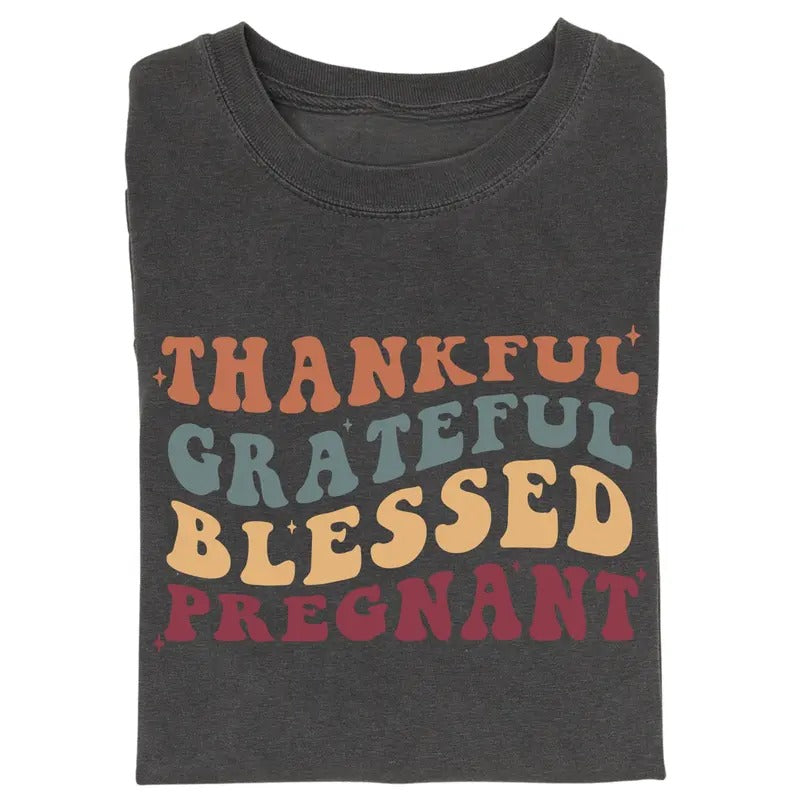 Vintage ThanksGiving Pregnancy Announcement Graphic Tee, Thankful, Blessed & Grateful, Autumn/Fall & Pumpkin Season,...