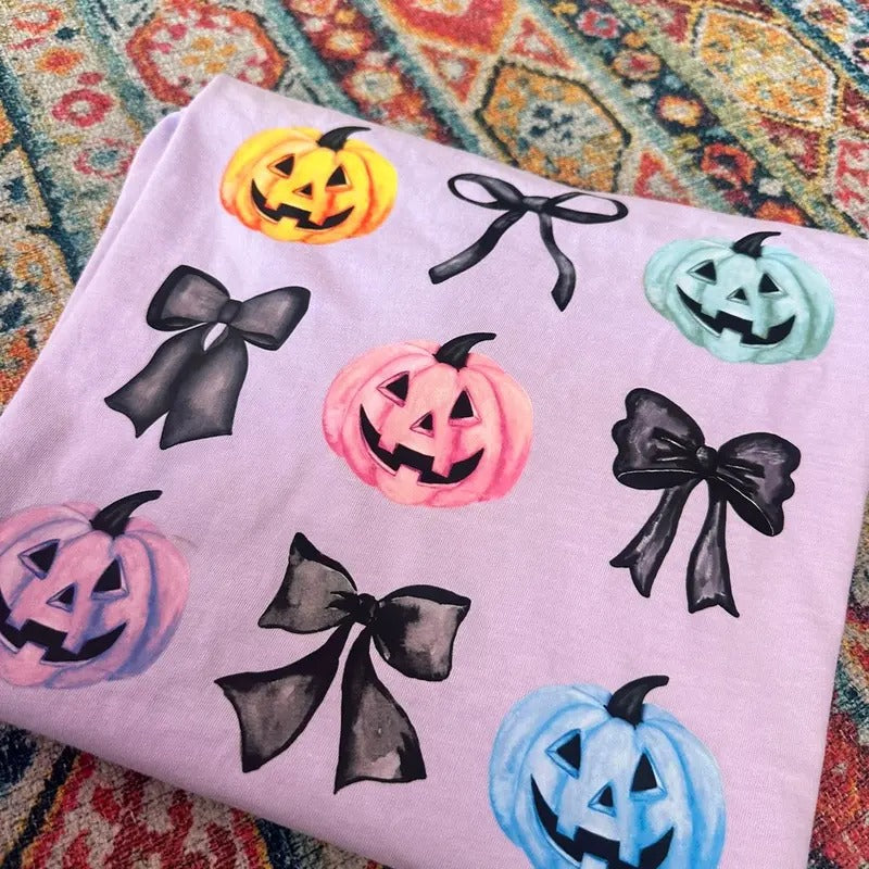 Fall Coquette Pumpkin Bow Tee - Comfort Colors Hoodie, Sweatshirt | InkThreadWorks.com