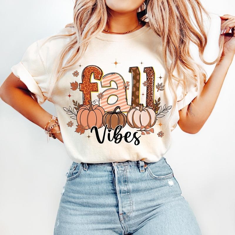 Fall Vibes T-Shirt, Boho Floral Fall T-Shirt, Fall Mama T-Shirt, Autumn Pumpkin T-Shirt, Retro Fall T-Shirt, Fall Doodle...