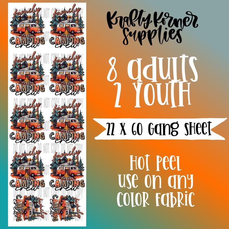 Family Camping Crew BULK DTF Transfer Gang Sheet, 22 x 60 T-Shirts, Hoodie, Sweatshirt | InkThreadWorks.com