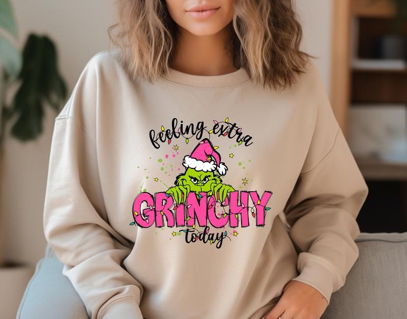Feeling Extra Grinchy Today Christmas Sweatshirt, Funny Grinch Sweatshirt, Grin Xmas Crewneck, Grnchmas Sweatshirt,...