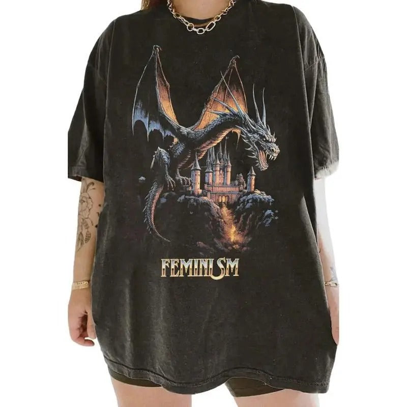 Feminism Dragon Fantasy T-Shirt, Unisex T-Shirt Hoodie, Sweatshirt | InkThreadWorks.com