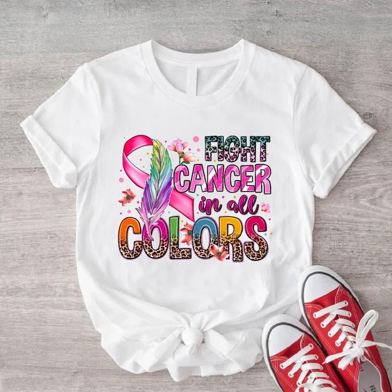 Fight Cancer In All Colors Shirt, Cancer Ribbon Tee, Cancer Awareness T-Shirt, Colorful Cancer Warrior Tee, Unisex...