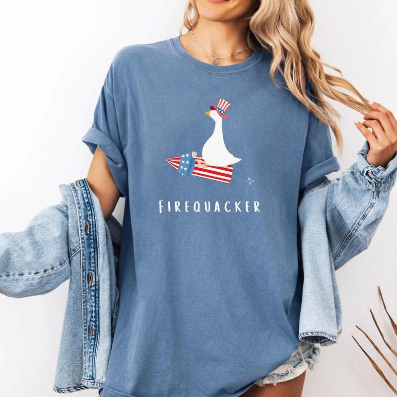 Firequacker Shirt, Goose Shirt 4th Of July Shirt, Comfort Colors Patriotic Shirt - Independence Day Tee, USA American Flag Shirt, Fourth of July