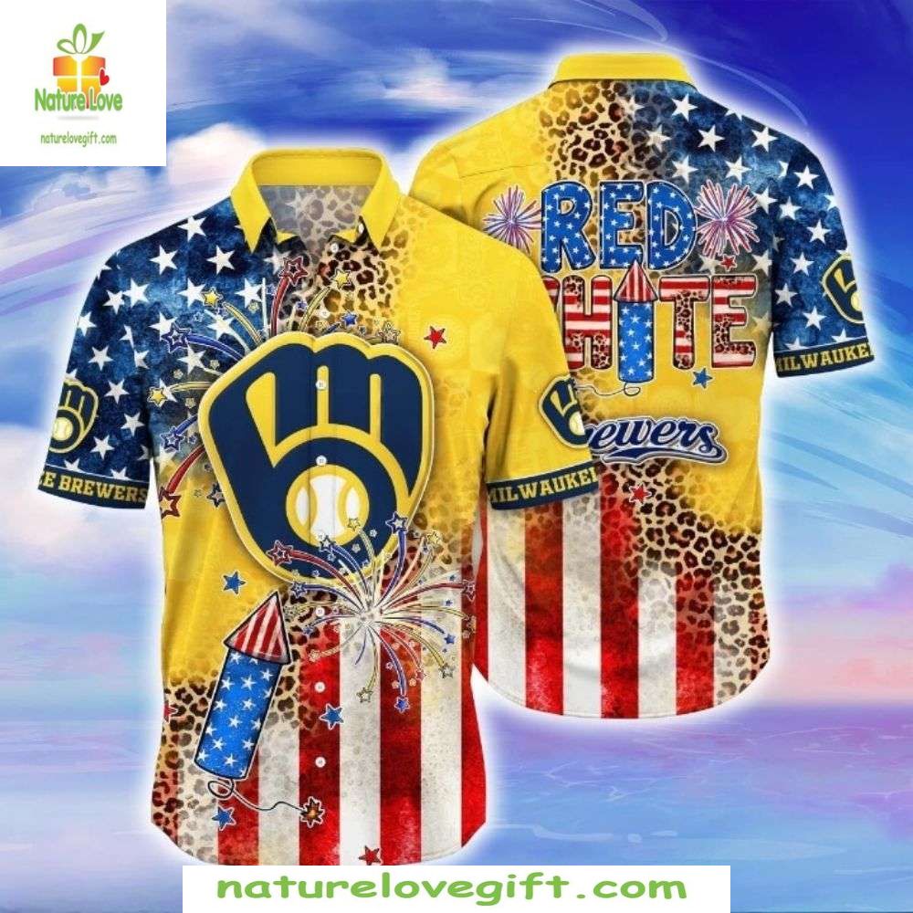MLB Hawaiian Shirt Fireworks And Freedom Brewers Patriotic Baseball Apparel