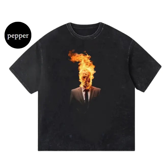 Flaming Mummy Graphic Print Acid Washed T-Shirt, Sweatshirt, Hoodie Size S- 3XL,Gift For Women Top Womenswear Underwear Humen, Underwear Tshirt Lady Streetwear Human Shortsleeve Shoe Comfort T-Shirt Casual Crewneck