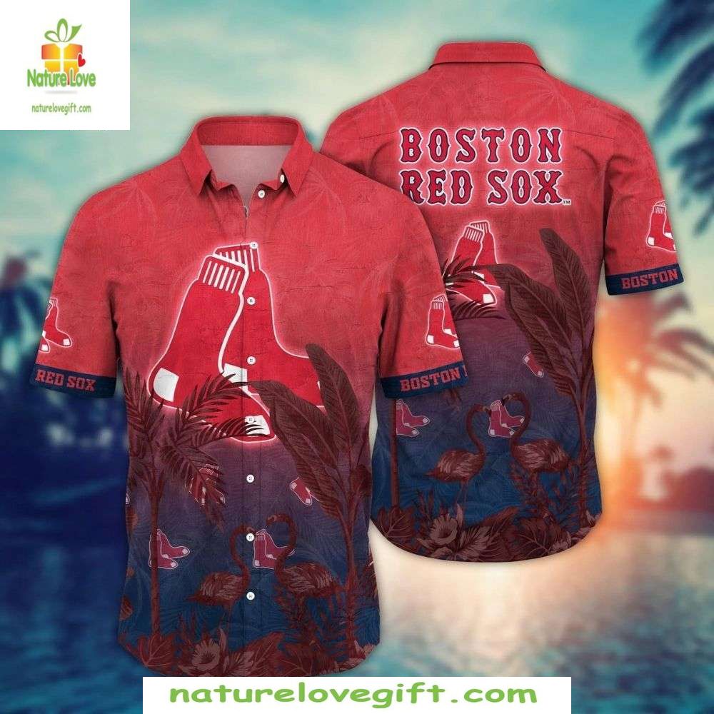 Boston Red Sox Hawaiian Shirt Flamingo Fern Tropical Baseball Apparel