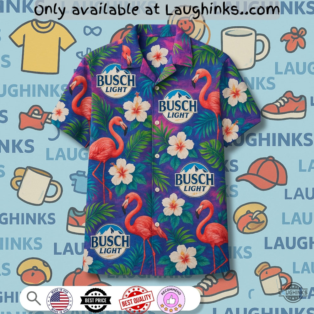 Flamingo Busch Light Beer Hawaiian Shirt