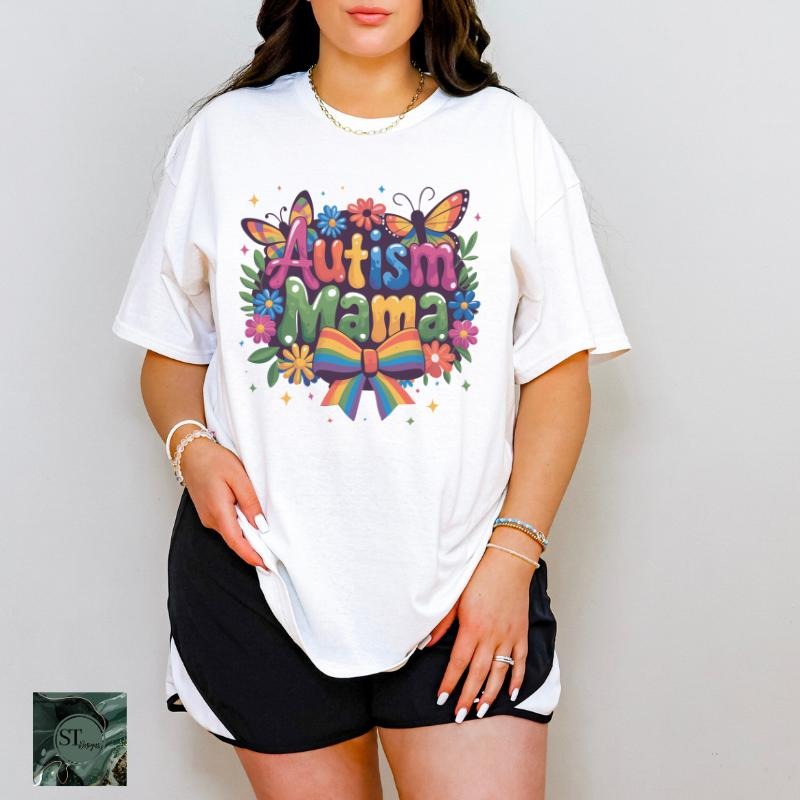 Floral Butterfly Autism Mama White 100% Ring spun Cotton T-Shirt Unisex Fit Hoodie, Sweatshirt | InkThreadWorks.com