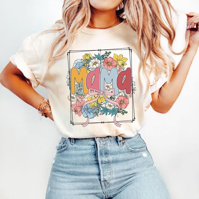 Floral Mama Coquette T-Shirt, Retro Mama Shirt, Mothers Day T-Shirt, Mama Varsity Shirt, Spring Floral T-Shirt, Gift for...