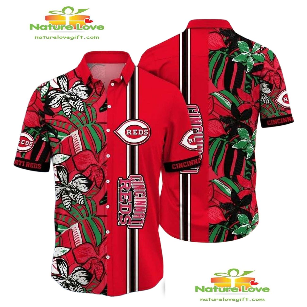 Hawaiian Shirt Floral Stripe Tropical Cincinnati Reds Aloha Shirt DT-37F6SEIQ