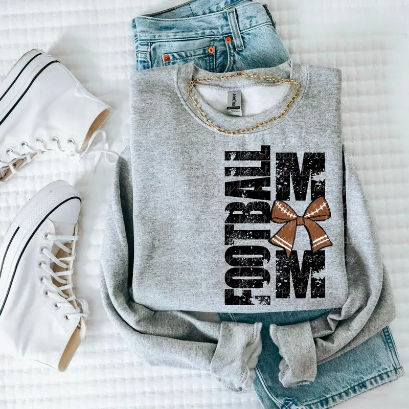 Football Mom Bow DTF Transfers - THIS IS NOT A SHIRT Hoodie, Sweatshirt | InkThreadWorks.com