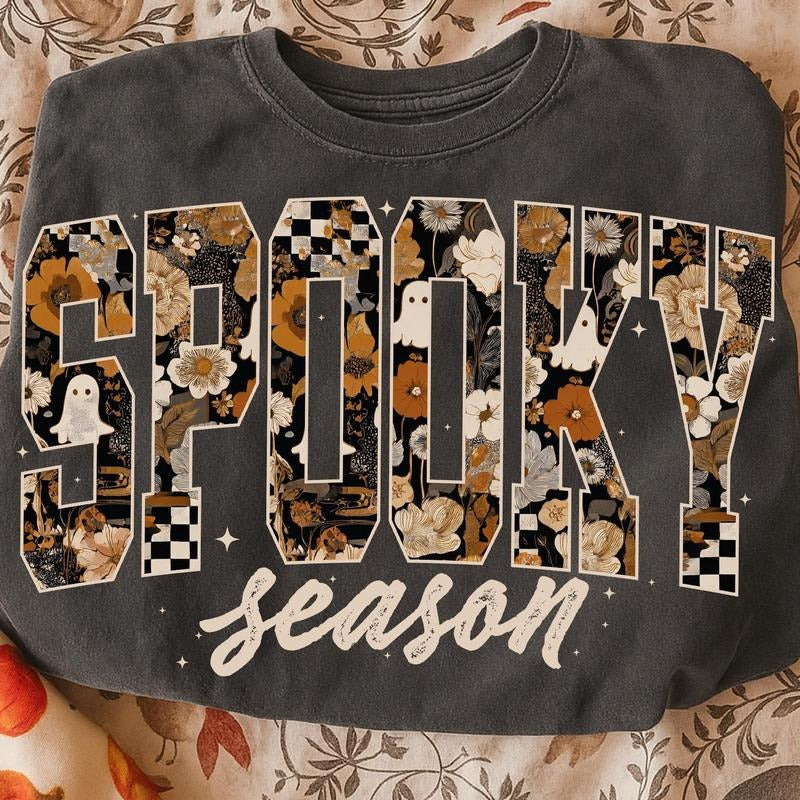 Foral Ghost Farm Fresh Spooky Season Fall Pumpkin Shirt Sweatshirt, Retro Spooky Vibes Shirt, Pumpkin Spooky Mama Shirt, Halloween 2025 shirt