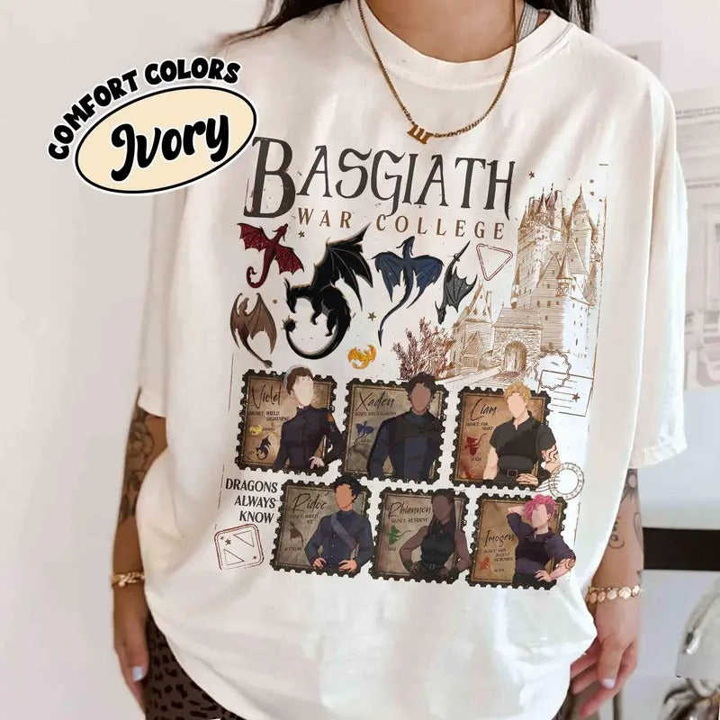 Fourth Wing Basgiath War College Shirt, Xaden Riorson Violet Sorrengail Shirt, Dragon Rider Apparel, Onyx Storm Book...