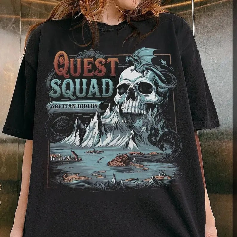 Fourth Wing Quest Squad T-Shirt, Basgiath War College Sweatshirt, Ridoc Shirt, Dragon Rider, Rebecca Yarros, Violet...