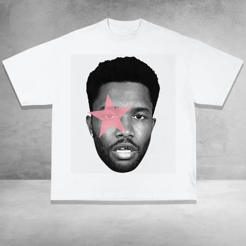 Frank Pink Star Rap Graphic Tee Shirt - Casual Cotton Tee with Red Star Design, Classic Style for Men