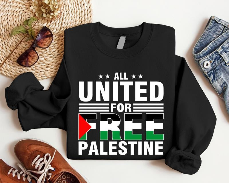 Free Palestine Sweatshirt, Palestine Flag Sweater, We Are All United Hoodie, Save Gaza Hoodie, Human Rights Long Sleeve,...