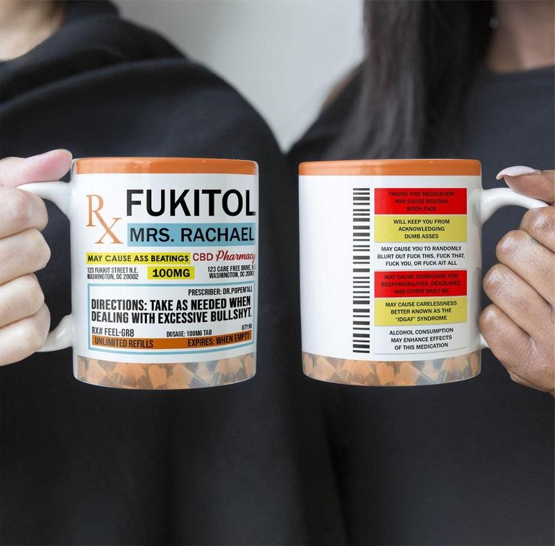 Fukitol Rx Prescription - Funny Mug, Personalized Coffee Mug, Retirement Gift, Work Office Funny Gag Gift for Coworkers Boss Family Friends